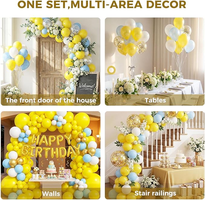 LovesTown 110PCS Latex Balloons, 12inch Party Balloons Arch with Ribbon for Birthday Baby Shower Wedding Party Decorations Yellow (Pack of 2)