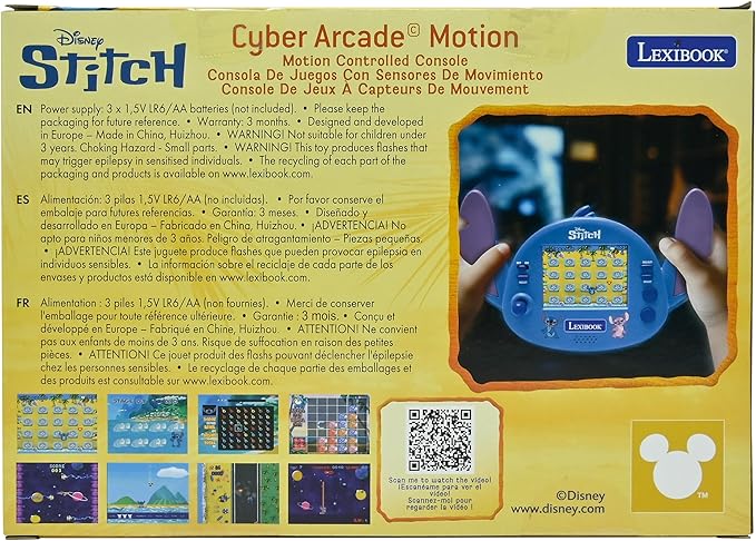 Lexibook, Disney Stitch , Compact Portable Cyber Arcade Console, 50 Games, LCD Colour Screen, Battery-Powered, JL3180D
