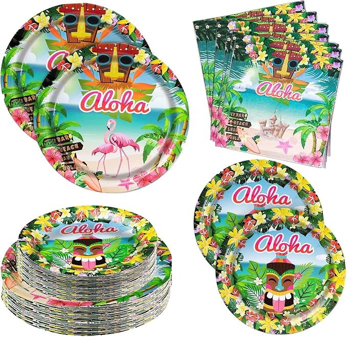 180PCS Hawaiian Aloha Party Supplies Serve 60, Luau Tropical Paper Plates and Napkins Kit for Summer Pool Beach Birthday Party Decorations, Includes Dinner Plates, Dessert Plates, Napkins