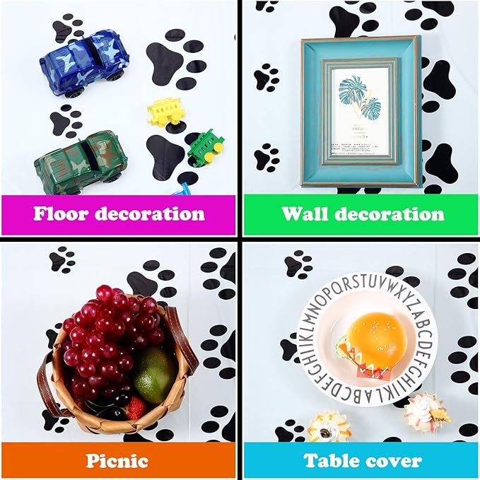 Tatuo 2 Pcs Puppy Paw Print Plastic Tablecloth Disposable Table Cover Puppy Themed Birthday Party Decorations for Dog Party Supplies (Black,108 x 54 Inch)