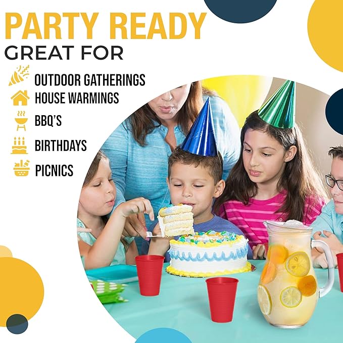 Party Solids 12 Oz Red Plastic Cups For Party Supplies 50 Pack | Red Disposable Cups Plastic | Disposable Drinkware For Parties, Events & Everyday