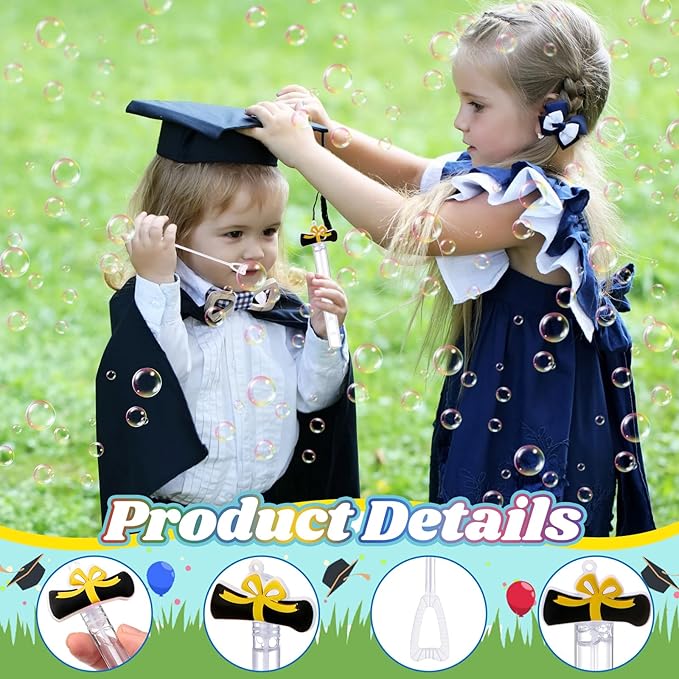 48 Pcs 4.2'' Mini Bubble Wands Bubbles Party Favors Birthday Party Supplies Favor Decorations for Gift Back to School Goodie Bag, Contains Liquid(Graduation)