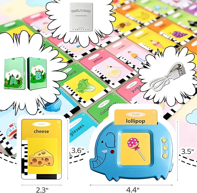 Baby Talking Flash Cards for Toddlers 1-3 with 224 Words, Montessori Learning Pocket Speech for Toddler, Card Early Education Device for Autism, Baby Talking Flash Cards for Toddlers 1-3