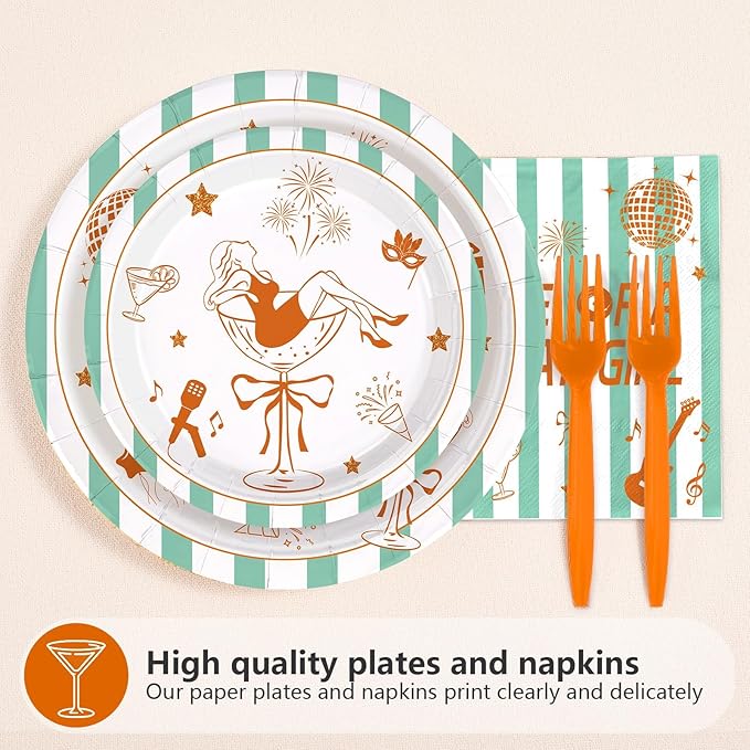 The Life of A Birthday Girl Decorations in My Showgirl Era Plates and Napkins Showgirl Orange Glitter Tableware for Girls Birthday Retro Bachelorette Showgirl Themed Bday Party Supplies Serves 24