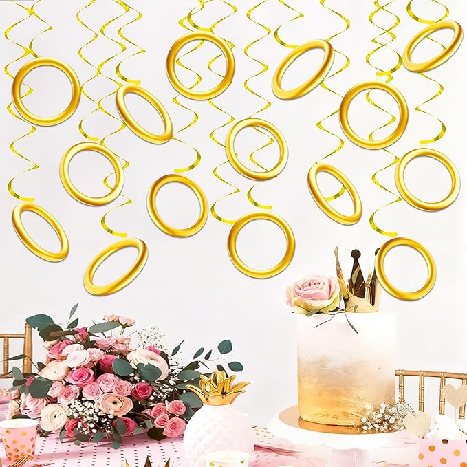 20pcs Golden Rings Birthday Party Decorations Golden Rings Hanging Swirls Video Game Party Ceiling Streamers for Cartoon Theme Birthday Party Supplies