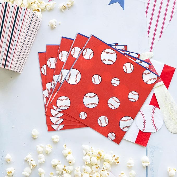 100Pcs Baseball Napkins, Disposable Baseball Paper Napkins, Picnic Napkins for Sports Fans Kid Adult Birthday Party Supplies, 13 x 13 Inches