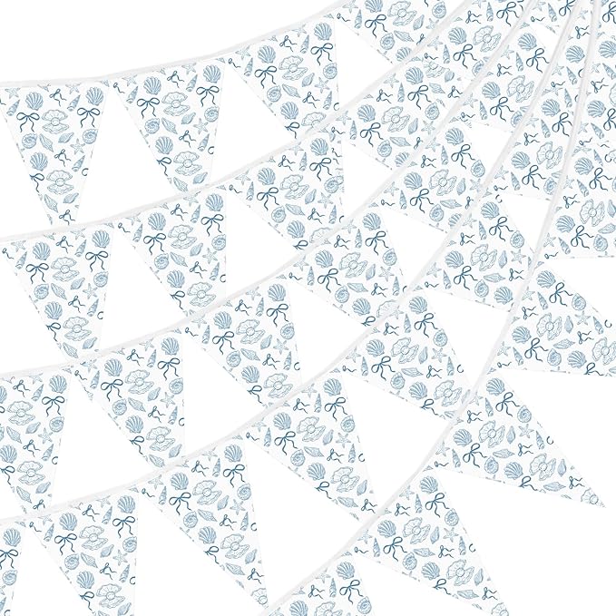 5 Pcs Blue Bow Starfish Seashell Garland Pre Strung Coastal Pennant Banner Ocean Nautical Beach Party Decorations Under The Sea Hanging Garland for Beach Wedding Mermaid Birthday Party
