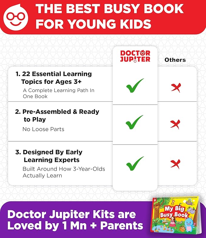 Doctor Jupiter Montessori Preschool Busy Book for Toddlers 3+ Year Olds | Preschool Learning Activities - Educational Travel Toys | Birthday Gift Ideas for Boys & Girls