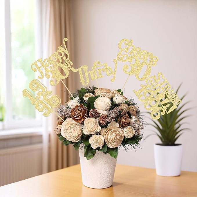 Gyufise 15Pcs Happy 30th Birthday Centerpiece Sticks Thirty Straight Outta 1996 Table Flower Centerpieces Sticks Cheers to 30 Decorations for 30th Birthday Party Supplies Gold