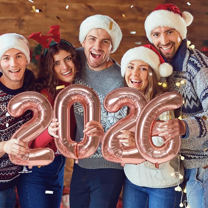 KALOR 16 Inch 2026 Rose Gold Foil Number Balloons, 2026 New Years Decorations for 2026 Happy New Year Eve and Graduations Party Supplies