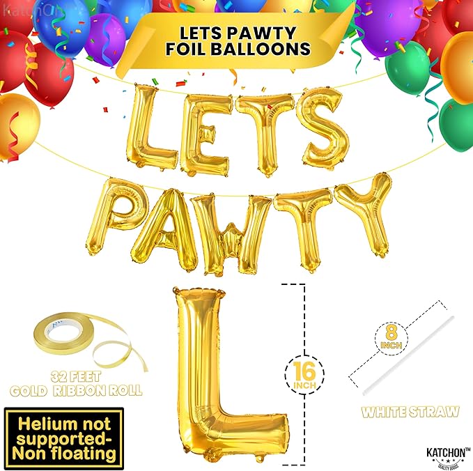 KatchOn, Lets Pawty Balloons Gold - 16 Inch | Lets Pawty Banner | Dog Birthday Balloons for Birthday Decorations | Dog Birthday Banner, Dog BirthDay Party Supplies