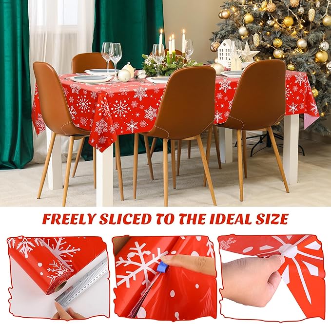 Kochorie 100 Ft x 54 Inch Snowflake Tablecloth Roll with Cutter Box Christmas Themed Snowflake Printed Cut to Size Table Cover Disposable Winter Backdrop for Frozen Birthday Party Supplies