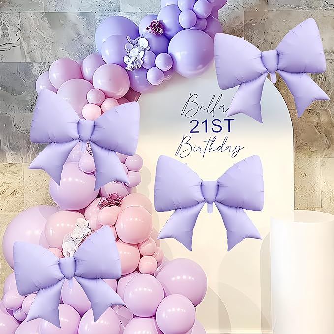 4 Pcs Giant Purple Bow Balloons 38 Inch/Lavender coquette Birthday Supplies/Tayl Singer Idol Demon Hunters Concert Balloon/Purple Bachelorette Bridal Engagement Wedding Anniversary Decor for Women