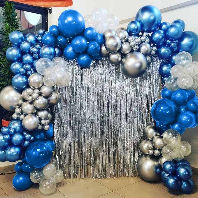 Blue Silver Balloon, 60 Pcs 12 Inches Teal Metallic Blue Silver Balloons Confetti Balloons for Kids Dancing Bachelorette Party Decorations Birthday Balloons Baby Shower Engagement Party Supplies