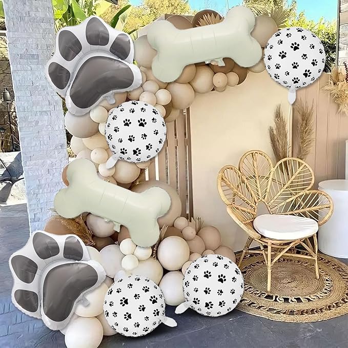 8 Pcs Dog Balloons 30 Inch Bone Foil Balloons Paw Print Balloon Dog Birthday Decorations Grey Dog Paw Balloon Pets Puppy Themed Birthday Party Decorations Supplies