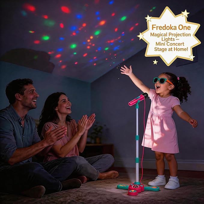 Kids Karaoke Machine with Stand - Adjustable Height,Kids Bluetooth Microphone, Rotating Stage Lights & 20 Dance Songs,Cheer & Clap Sounds for Immersive Stage Performance, Gift for Girls Boys Ages 3-5