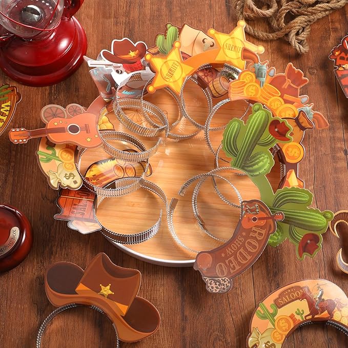 Blosssound 16 Pieces Western Headbands Wild West Cowboy Party Favors Decorations for Western Birthday Party Supplies Accessories