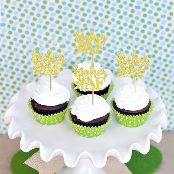 Ercadio 24 Pcs Gold Glitter Marijuana Cupcake Topper Have a Dope Theme Decor Supplies Man Woman Happy Birthday Party Decorations Supplies