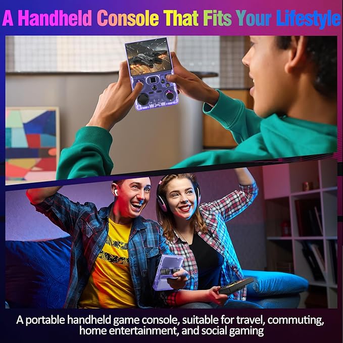 Retro Handheld Game Console, DC35V Retro Gaming Console 3.5’’IPS Screen Open Source Linux System Built-In 20000+Classic Games, 20+Emulators, Portable Video Gaming Console with 4000mAh Battery (Purple)