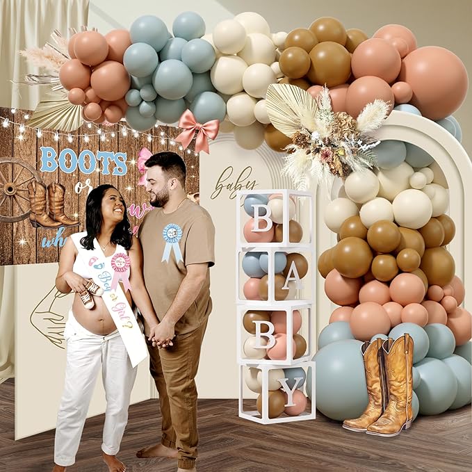 Boots or Bows Gender Reveal Decorations, 206pcs Boy or Girl What Will Baby Be Gender Reveal Party Supplies，Western Themed Cowboy or Cowgirl He or She Baby Shower Decoration