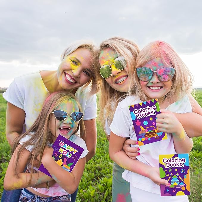 Holi Coloring Books for Kids 24Pcs Bulk Happy Holi Mini Coloring Booklet DIY Art Drawing Book for Toddlers Indian Festival Holiday Party Goodie Bags Stuffers Sunday School Classroom Favor
