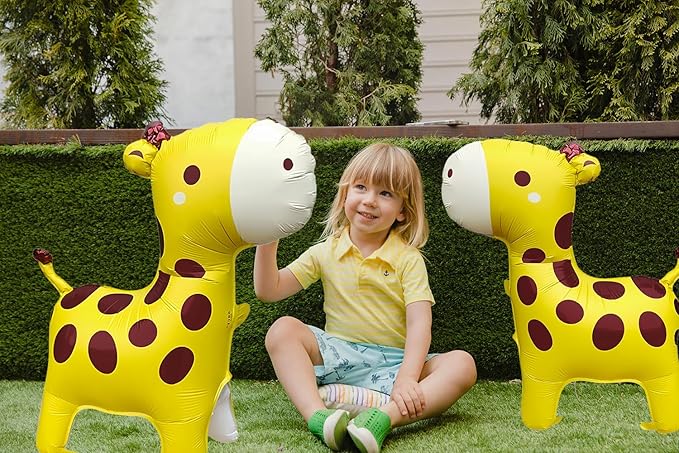 2PCS Giraffe Foil Standing Balloons,Big Jungle Safari Animal Birthday Party Decorations,Zoo Forest Hunting-Themed Baby Shower Gender-Revealing Party Supplies (Yellow)