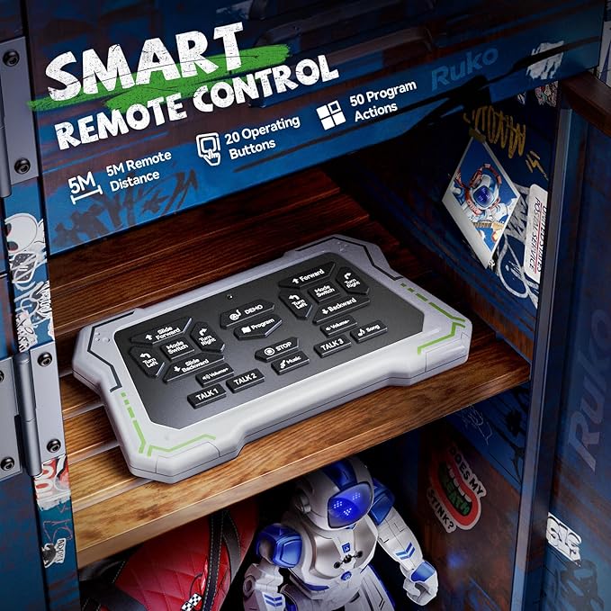 Ruko 6088 Programmable Robot with Gesture Cotrol, Remote Control & APP Control, Rechargeable Robots Toys for Boys and Girls, Interactive LED Faces, Q&A Games, Gift for Kids 3–6, Blue