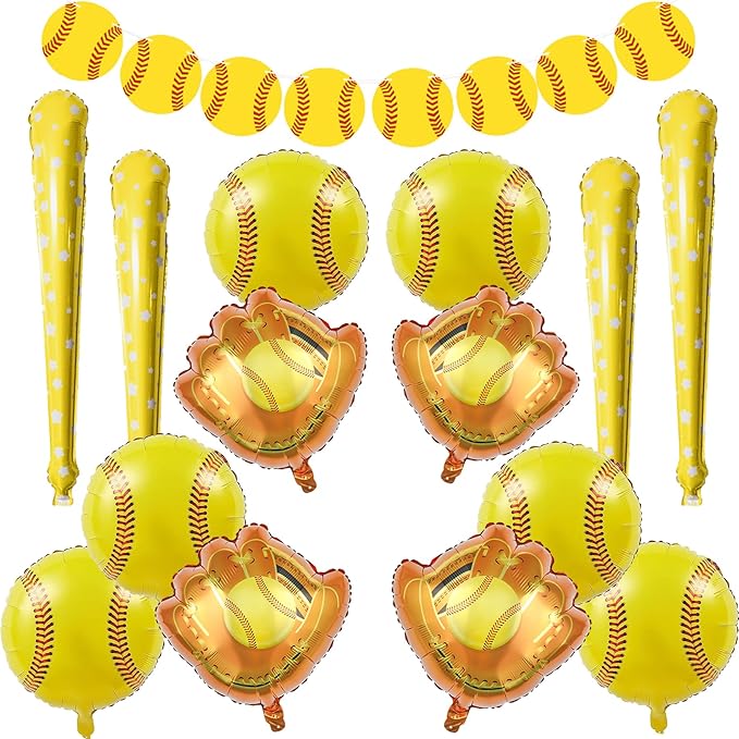 Softball Party Decoration,17pcs Softball Banner Paper Garland,Glove Balloons, Balloons,Bat Balloons for Sports Theme Supplies Gender Reveal Baby Shower Decoration,Boys Girls Birthdays Party Supplies