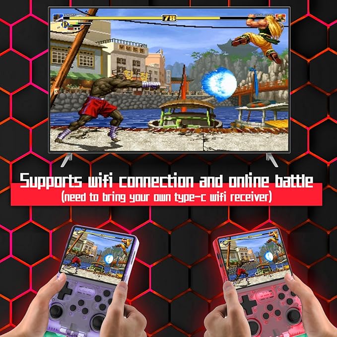 FVBADE[30000 in 1] R40S PRO Handheld Game Console 3.5 inch IPS Screen Mini Retro Console 3800mAh Portable Pocket Arcade 45+ Mainstream Emulator 256G TF Card Transparent.(Red)