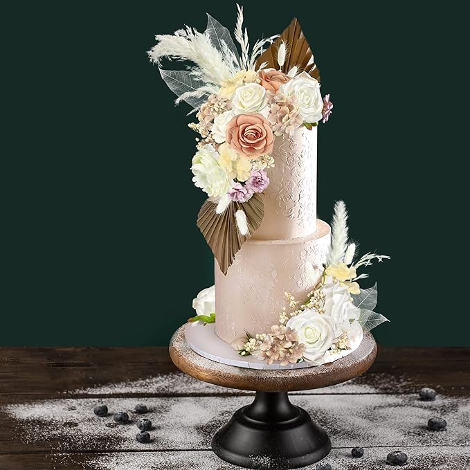 33 PCS Boho Cake Topper Decorations Vintage Artificial Rose Flowers Leaves Various Dried Pampas Grass for Cake Decorating Kit for Wedding Bridal Birthday Party Supplies (Light Brown)
