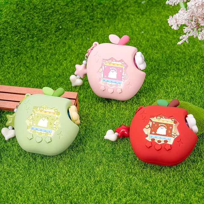 Apple Case for Tamagotchi Paradise, 4-iaradisen-1 Shockproof Silicone Protective Cover Kit with Faceplate, Flower Dial Cap & Charm, Kawaii Accessories for Girls & Adults (Green)