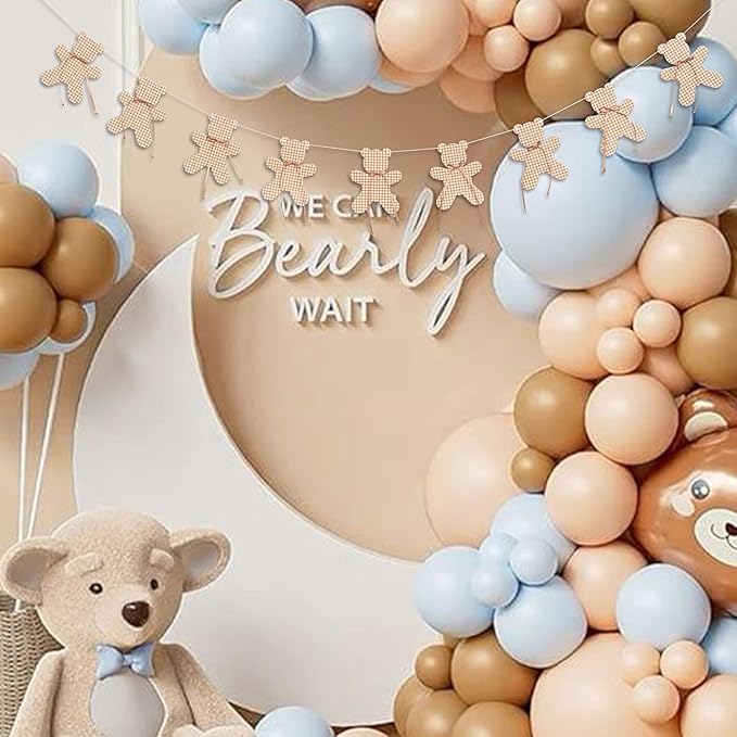 We Can Bearly Wait Banner - Teddy Bear Gender Reveal Neutral Party Garland For Baby Shower,Bear Theme Birthday Party Hanging Banner Photo Props