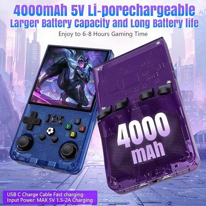 R36MAX Retro Handheld Game Console,Retro Gaming Console with 18000+ Games 128GB Card,4 Inch IPS Screen, Portable Video Gaming, Plug and Play Gameboy for Adults(Purple Blue)