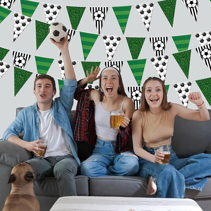 Soccer Party Decorations 4 Pcs Soccer Banner Pennant Soccers Garland Triangle Flags Sports Party Decorations for Party Supplies Hanging Decoration