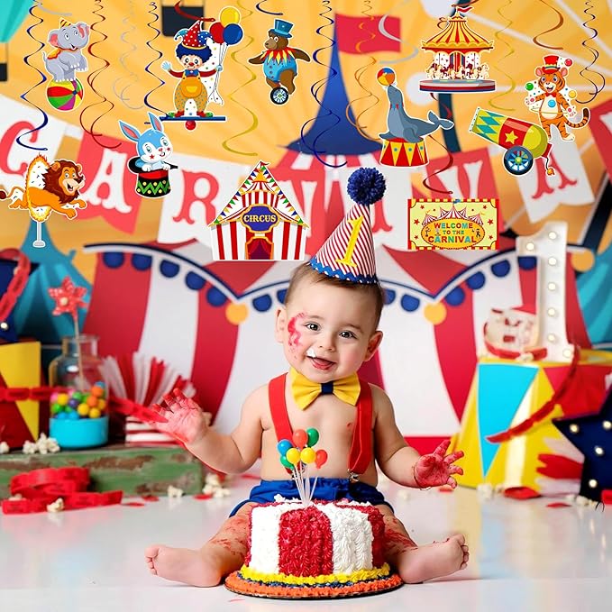 58 Pcs Carnival Circus Theme Party Decorations Circus Animal Hanging Swirl Decorations Carnival Hanging Swirl Ceiling Streamers Decor for Kids Girls Boys Birthday Baby Shower Party Favor
