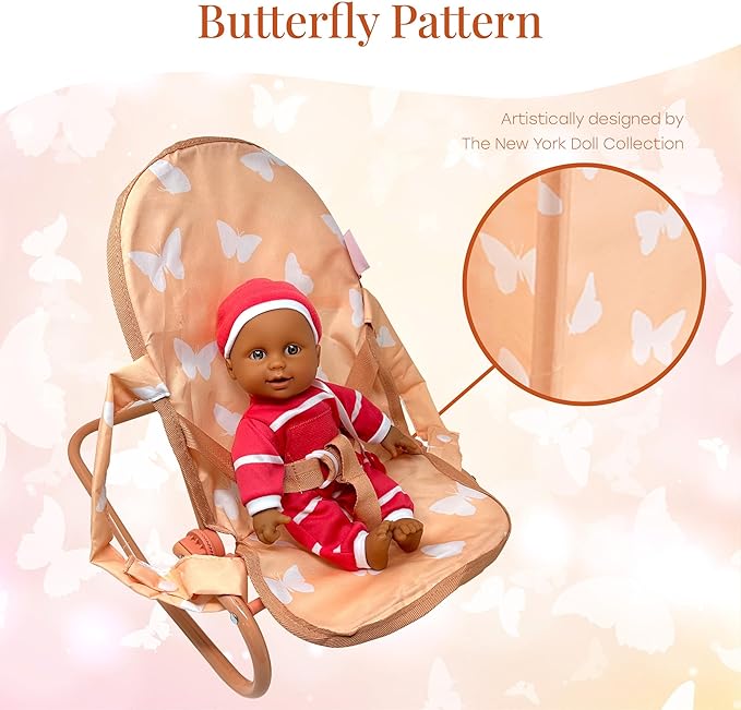 4-in-1 Baby Doll Stroller Set with Butterfly Design – Includes Toy Stroller, Crib, Bouncer & High Chair – Doll Accessories & Baby Doll Furniture Set for Toddlers 3-4 Years – Fits Dolls up to 18 Inches