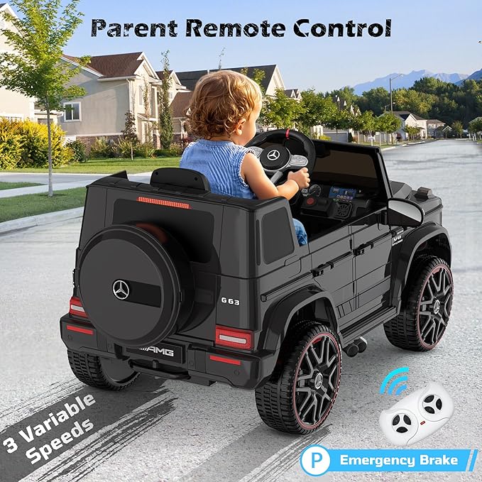 ANPABO Licensed Mercedes-Benz G63 Car for Kids, 12V Ride on Car w/Parent Remote Control, LED Headlights, Music Player/Bluetooth & Horn, Soft Start, Low Battery Prompt, Kids Electric Car, Black