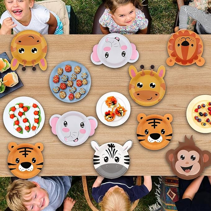 Safari Jungle Wild Animal Party Supplies 60PCS Disposable jungle zoo animal Shaped Paper Plates for Birthday Party, Baby Shower and jungle safari theme party decorations