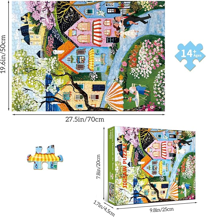 1000 Piece Puzzles for Adults, Landscape Puzzle, Village Stroll Jigsaw Puzzle 1000 Pieces for Adults Seniors, Fun Decor Challenging Family Games Holiday Party Gifts -1:1 Poster