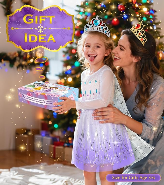 Princess Dress Up Clothes for Little Girls Toddler Dress Up Clothes for Girls 3-6, BIBUTY Pretend Play Princess Costume Set with Princess Crown Cape, Princess Toys Cosplay Birthday Party Gift for Girl