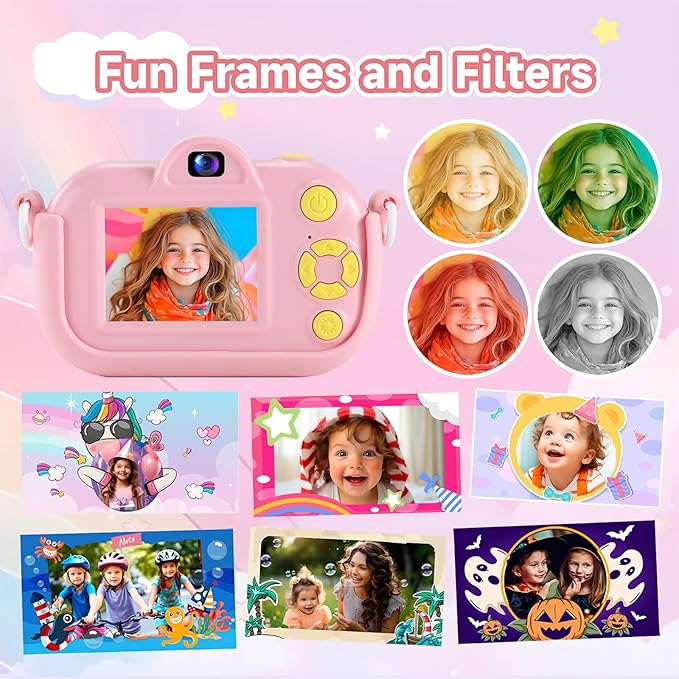 Kids Camera Digital Camera for Age 3-8, 1080P Toddler Camera for Kid with 32GB SD Card, Toddler Girls Toys Age 6-9, Christmas Birthday Gifts for Children, Rose Pink