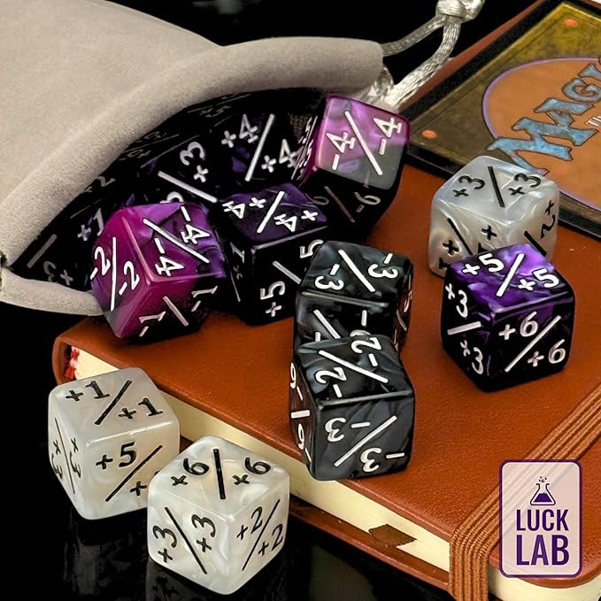 Luck Lab MTG Magic Life Counter Dice, 48 PCS - Compatible w/Magic Card Game Accessories, CCG Creature Stats w/ 2 Dice Bags (Purple Pearl, Purple Swirl, White Pearl, Black Pearl)
