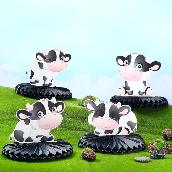 Outus 8 Pieces Cow Honeycomb Centerpieces 3D Cow Party Decoration for Tables Farm Animal Barn Party Supplies for Western Theme Birthday
