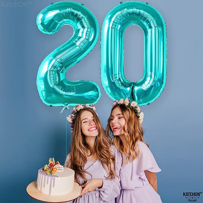 KatchOn, Huge Aqua Blue 0 Balloons - 40 Inch | Turquoise Balloons | Teal Number 0 Balloon | Turquoise Number Balloons for Mermaid Birthday Decorations | Aqua Decorations, Ocean Themed Birthday Party