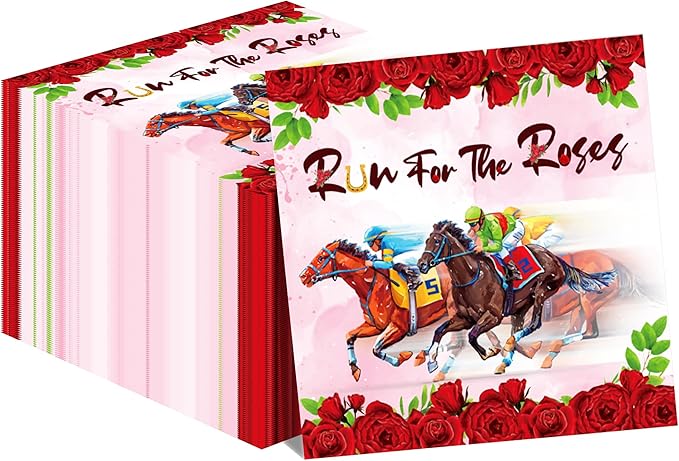 40Pcs Horse Racing Paper Napkins Run for the Roses Race Theme Party Supplies - Equestrian Theme Party Supplies for Racing Birthday, Derby Decorations, 6.5 Inch Disposable