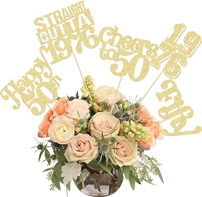 Gyufise 15Pcs Happy 50th Birthday Centerpiece Sticks Fifty Straight Outta 1976 Table Flower Centerpieces Sticks Cheers to 50 Decorations for 50th Birthday Party Supplies Gold