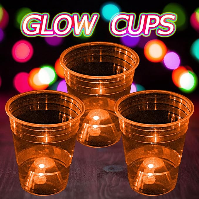 mishunyus 24 Pack Orange Cup, Glow Orange Cups Party Cups-16 oz Suitable for Both Night and Day Party Decoration Supplies,For Halloween Party, Weddings, Beach, Holidays