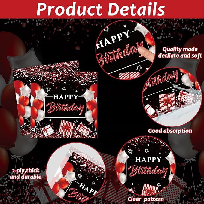 96 Pcs 50th Birthday Plates and Napkins Party Supplies 50 Years Old Birthday Party Tableware Set Red Black Dinner Dessert Plates 50th Birthday Decorations Favors for Man Women for 24 Guests