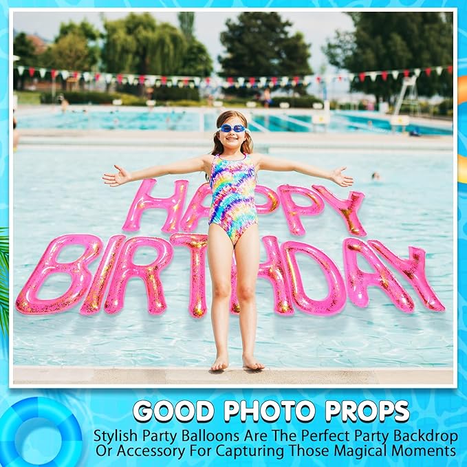Shappy 20'' Happy Birthday Pool Large Floating Letter Balloons with Adhesive Dots Inflatable Pool Decorations for Summer Birthday Party
