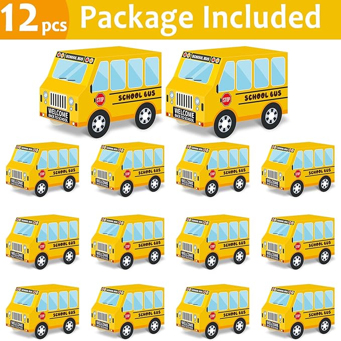ZOIIWA 12 PCS School Bus Party Treat Boxes School Bus Decorations Back to School Party Favor Boxes First Day of Yellow School Bus Candy Box Birthday Gift Welcome Back to School Classroom Party Decor